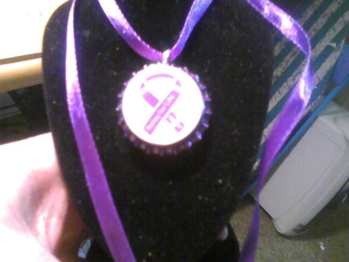 6 Relay for life Bottlecap Necklaces Purple Ribbon Great Fundraiser for Cancer Society