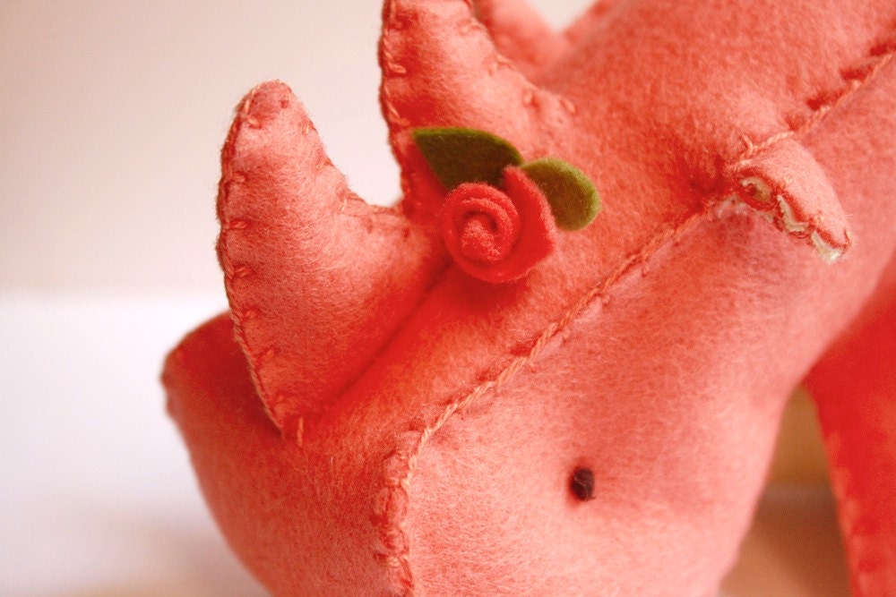 Plush Baby Rhino / Peach Wool Felt Rhino / Regina