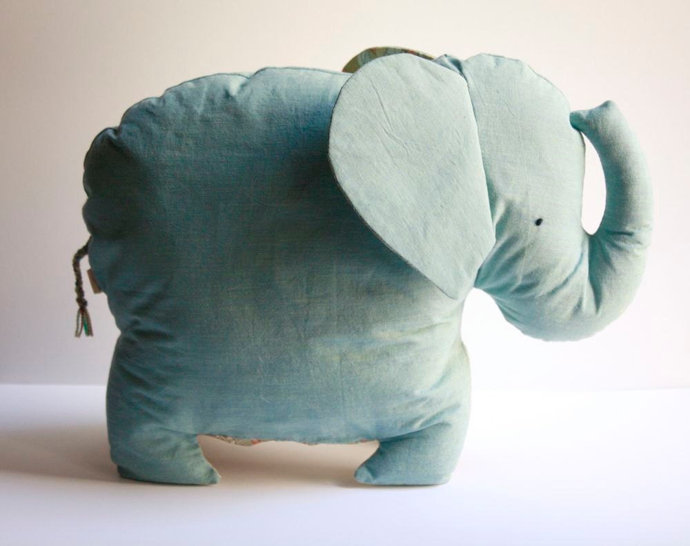Plush Baby Elephant in Vintage Blue / Organic Cotton Stuffing