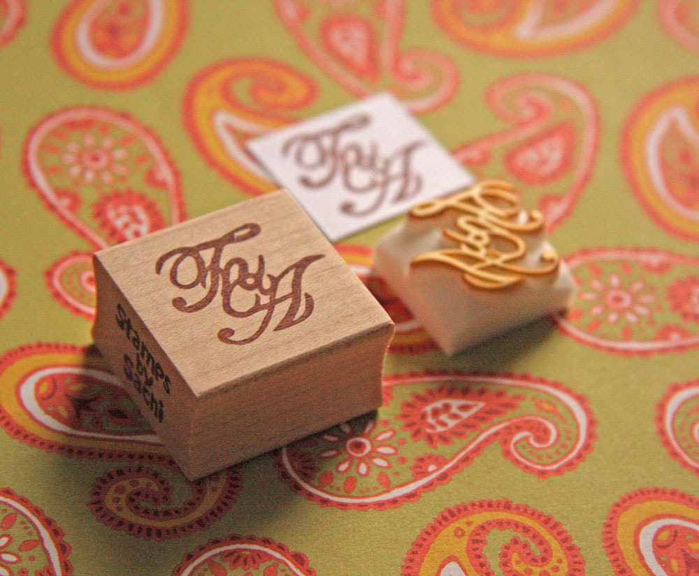 Hand Carved Mounted Monogram Stamp
