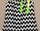 Mod Black and White Chevron Dress - Baby Toddler Girls - Pillowcase Dress- Black White Zig Zag - Lime Green Ties or Choose Any Color