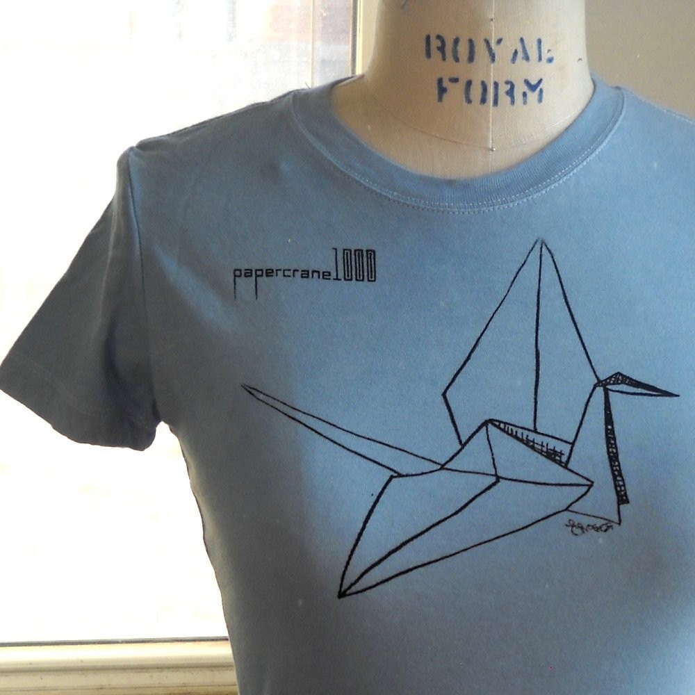 Paper Crane 1000  ladies short sleeved tee shirt in storm-cloud blue or custom colors