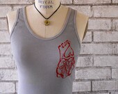 Anatomical heart Tank Top, ladies cotton rib, dyed gray or custom colors