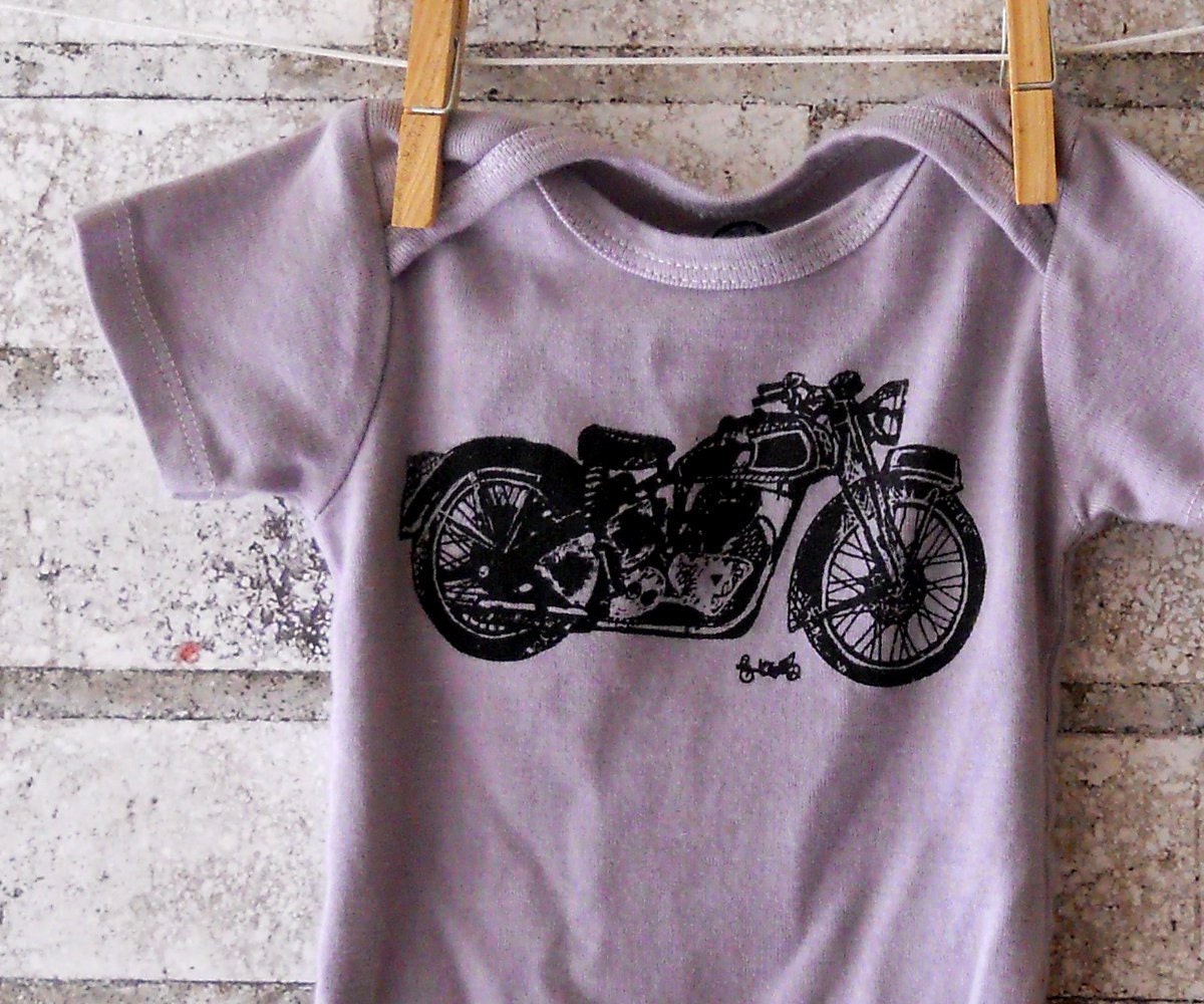 Motorcycle Onesie, Unisex baby clothing, dyed gray or custom colors