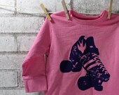 Children's Roller Skate Tshirt, Long Sleeved Cotton Crewneck, in pink and purple or custom colors