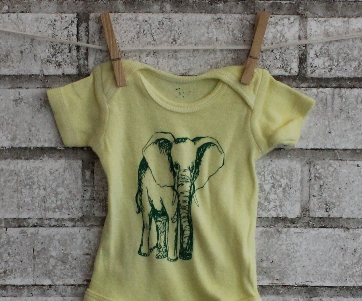 Elephant Baby Bodysuit, Cotton Baby Oneslie, Dyed Yellow or Custom Colors