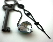 Glam Skeleton Key Clock Hand Silver Heart Necklace : Time to Unlock the Desires of Your Heart