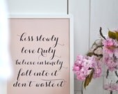 Kiss Slowly Poster - blush pink