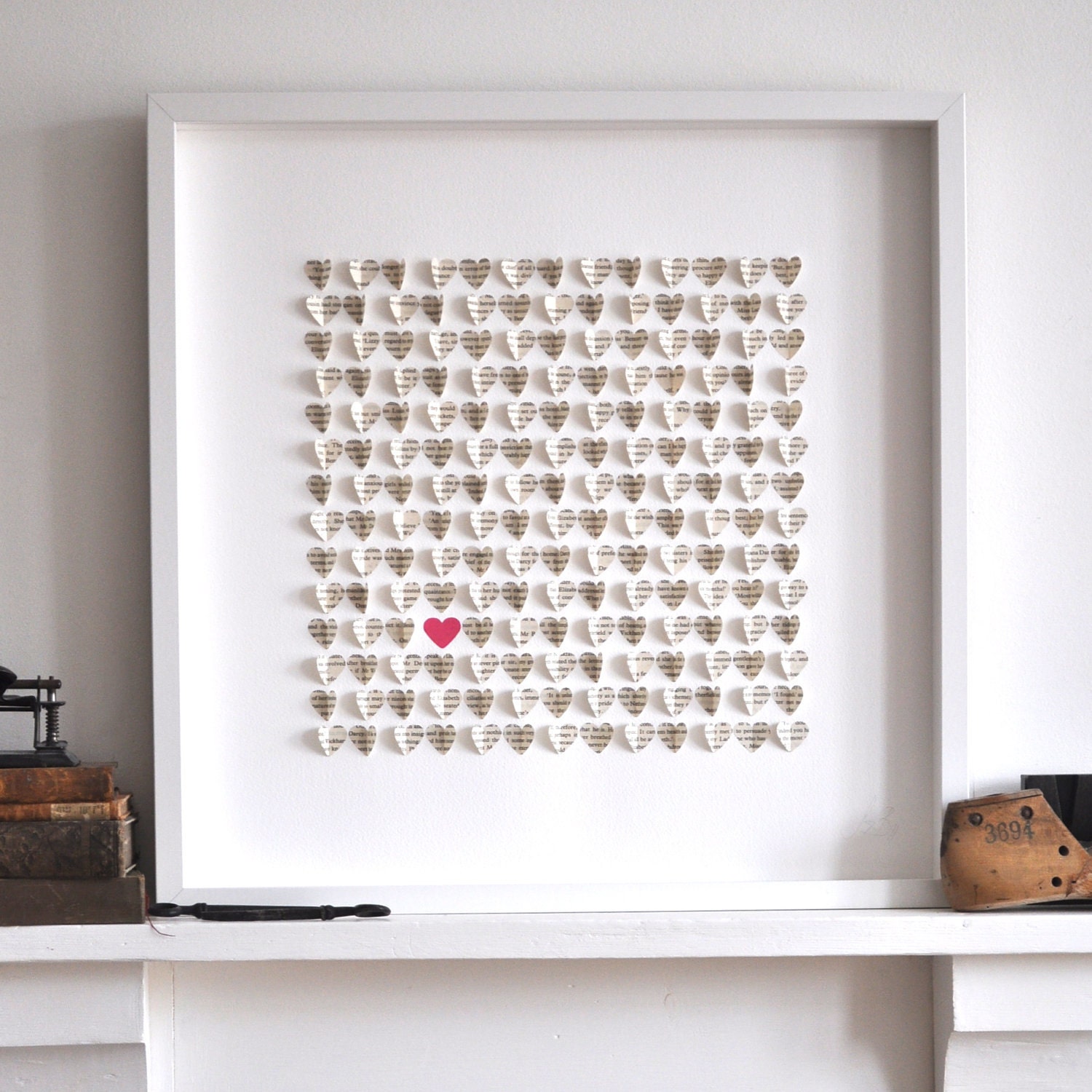 Little Vintage Hearts - Pride and Prejudice Framed Art/ Wedding Gift/Book Art - large size