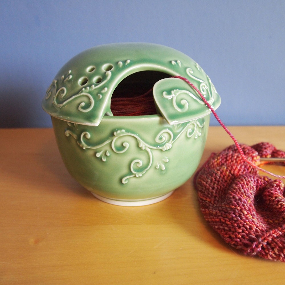 yarn bowl with scrolls in Spring Garden