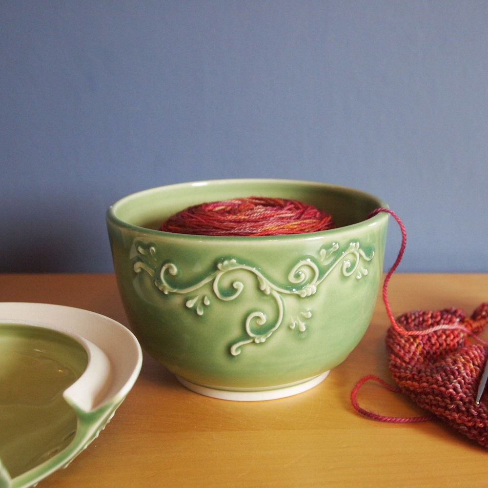 yarn bowl with scrolls in Spring Garden
