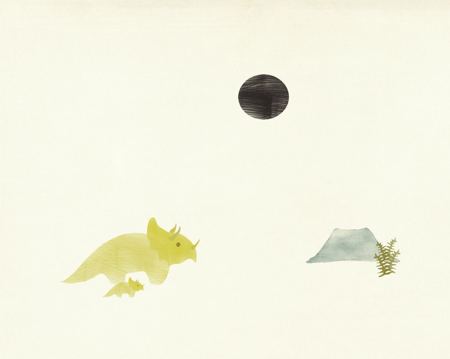 Kids Nursery Wall Art Triceratops Baby Dinosaur Print Black Sun