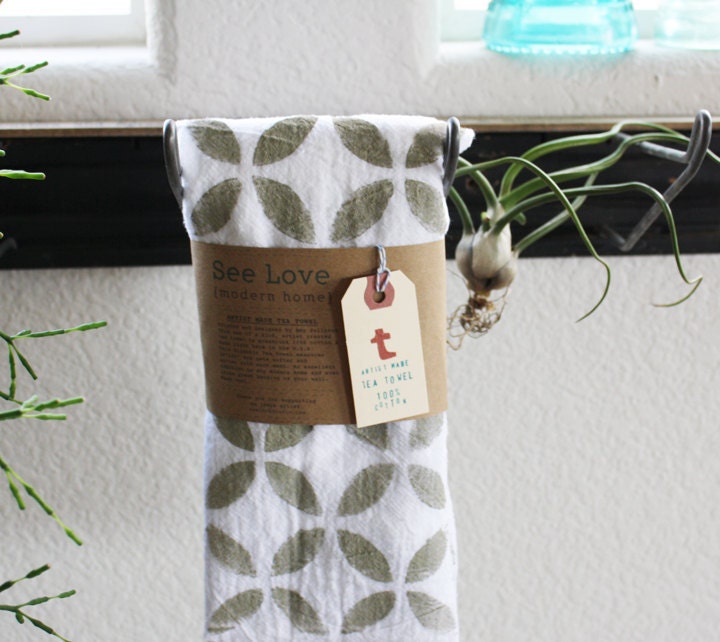 Geometric Hand Printed Tea Towel Huge 30"x30"
