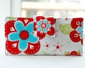 Handmade wallet flowers in reds and blues