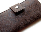 Handmade womens wallet  faux tooled leather vegan bifold clutch