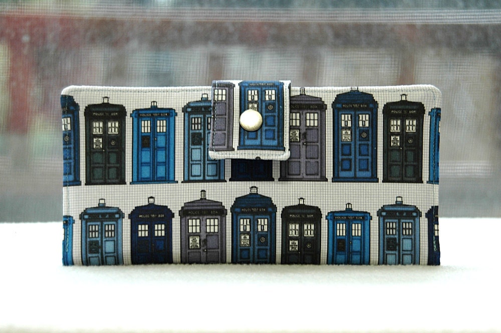 Handmade womens wallet   Dr Who Tardis custom handmade vegan wallet cotton