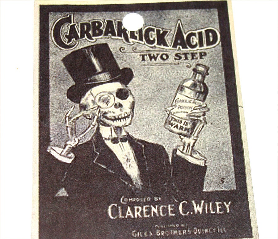 Vintage Look Tags Skeleton In Top Hat And Monocle Carbolic Acid Music Cover Set of 6