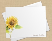 Golden Sunflower - Set of 8 CUSTOM Personalized Flat Note Cards/ Stationery