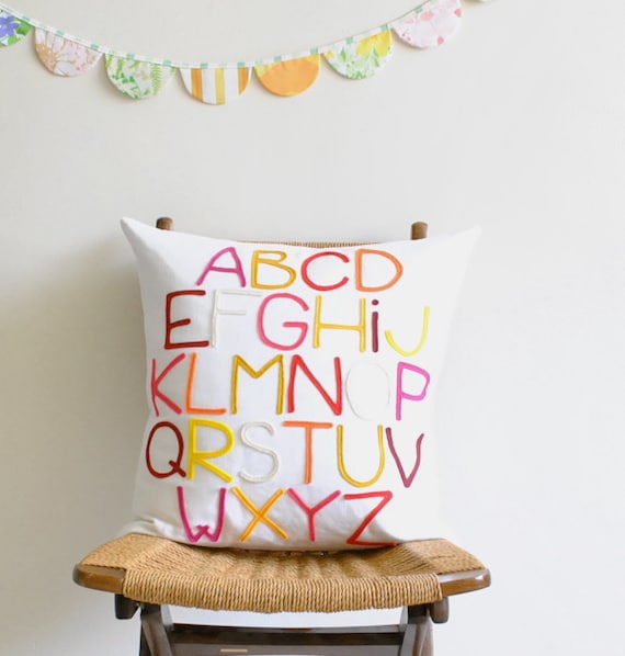 Modern Abc Alphabet Pillow - Linen and Felt - by Pillow Factory