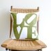 16" White Linen and Green Felt Pillow Cover - LOVE by Pillow Factory