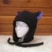 Fleece Kitty Cat Hat - Womens Mens Black / Purple Aviator Hat Style by Ningen Headwear