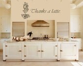 Coffee Cup THANKS A LATTE  Wall Home Decor Art Decal Kitchen Words Lettering