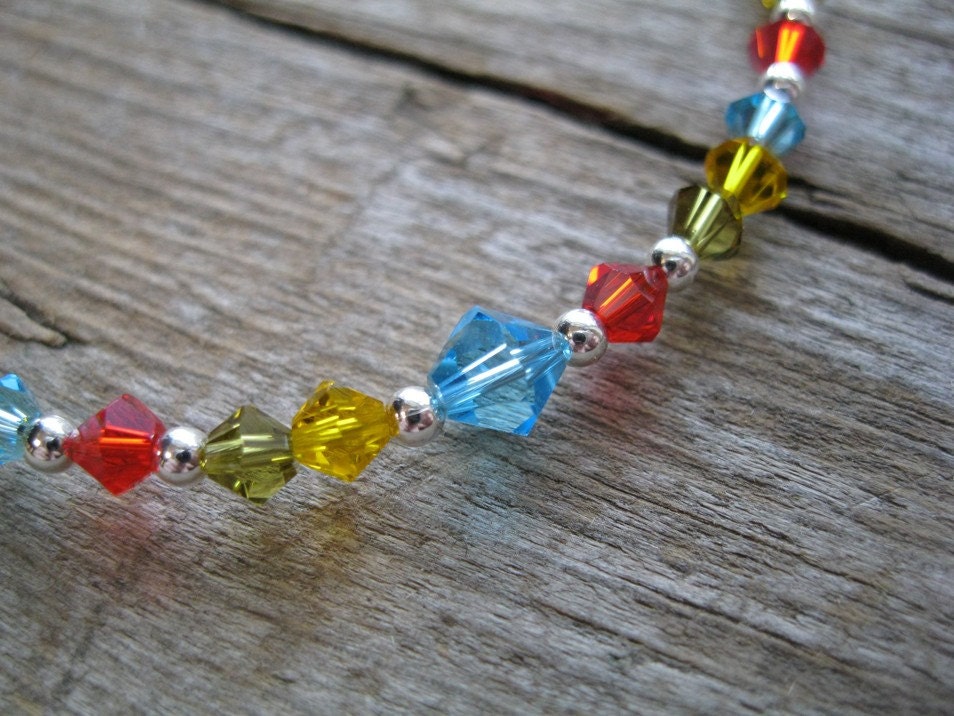 Rainbow Swarovski Crystal Anklet Red, Aqua, Olive Green, Golden