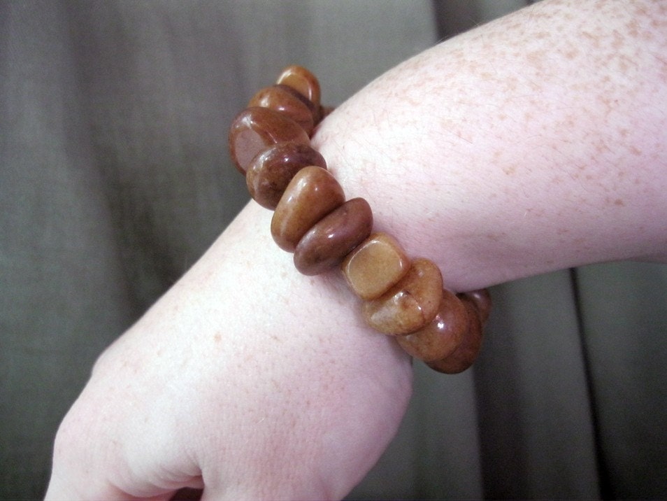 Stretch Brown Bracelet Chunky Jade