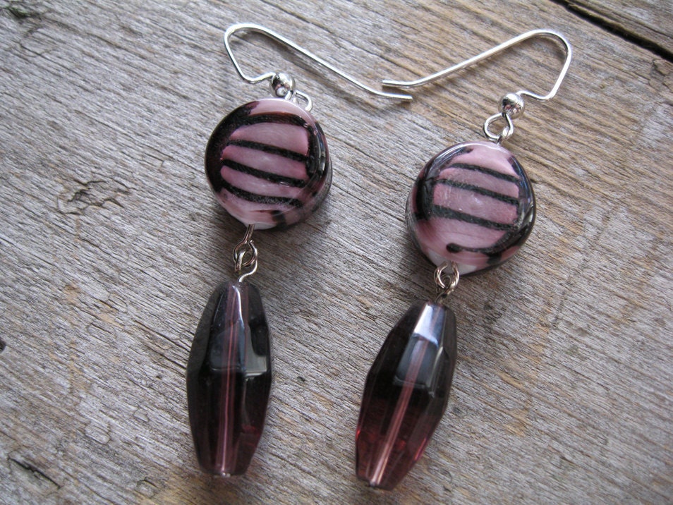 Purple Earrings with Zebra Stripe