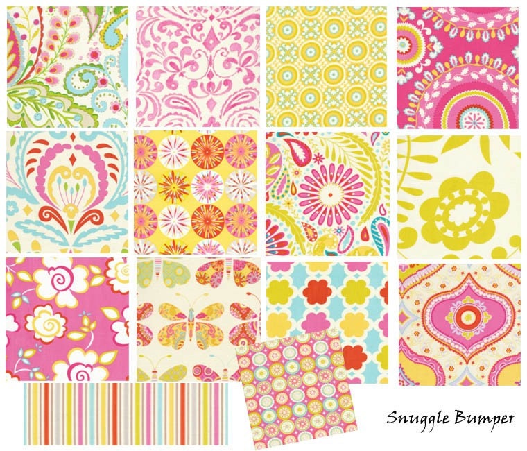 Bumperless Crib Bedding, Kumari Garden Custom Baby Bedding, 4 PC Skirt/Quilt/Fitted Sheet/Pillow
