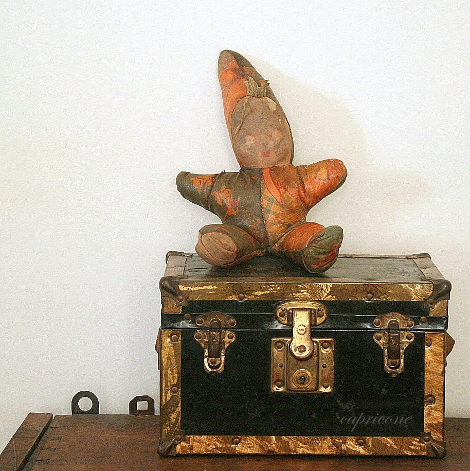 antique fabric gnome DOLL 1920's - 30's primitive OILCLOTH folk / handmade CHILDREN's toy