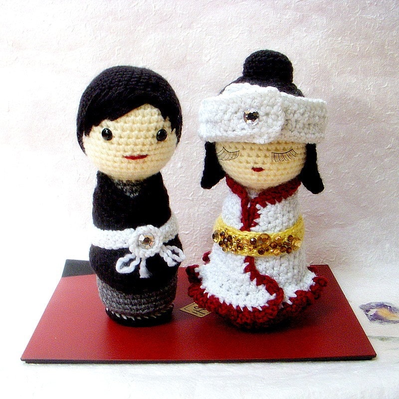Amigurumi patterns - Japanese Wedding - 2 Crochet Amigurumi Kokeshi tutorial PDF