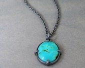 Turquoise Oval Minimal Pendant Oxidized Sterling