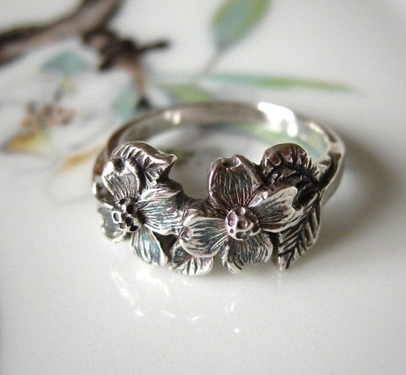 Dogwood Flower Ring Sterling Silver Handmade Jewelry