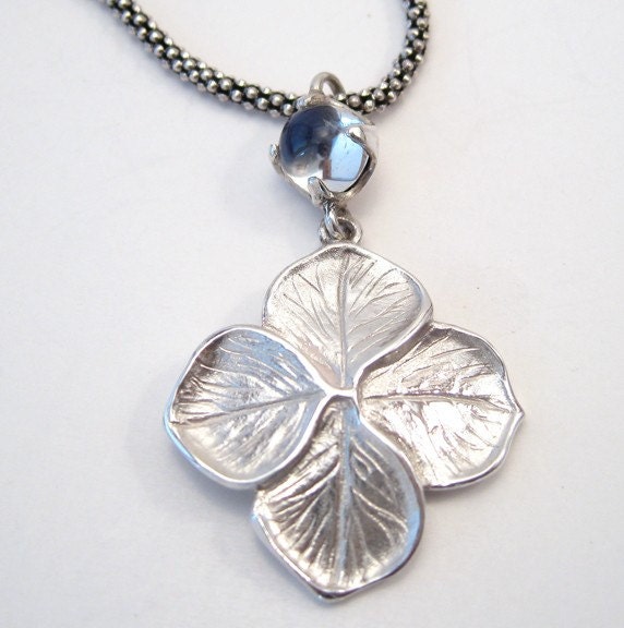 Blue Moonstone Hydrangea Flower Pendant