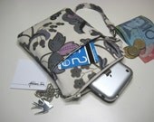 iPhone Case, Mobile Phone Wristlet, Padded Gadget Ipod Pouch, Camera Wristlet, Travel Pouch in the Purple Folk Floral Print
