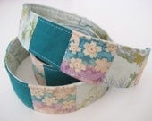 Japanese Print Belt, Patchwork Tie Belt in Green, Repurposed and Recycled Mixed Fabric, One of a Kind, Size Small