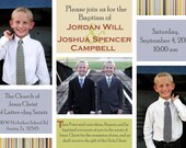 Multi picture custom baptism invitation stripes