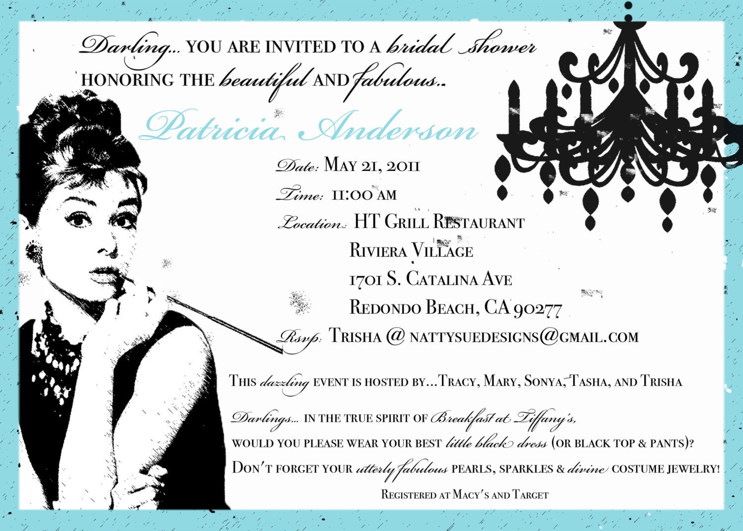 Custom Breakfast at Tiffany's inspired Bridal Shower Invitation