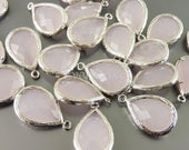5060R-PI (2 pcs) Pink Ice / Rhodium Faceted long teardrop glass pendants