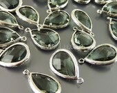 5060R-GR (BULK 6 pcs) Gray / Rhodium Faceted long teardrop glass pendants