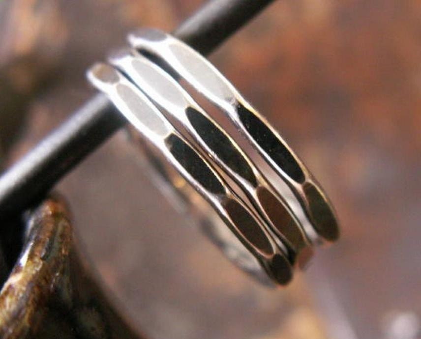 Four Stacking Reflection Rings, 14 Gauge Sterling Silver - Set of 4 with AWESOME Patina