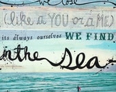 Huge 16 x 20 paper print - In The Sea - inspirational nautical e.e. cummings with teal, turquoise, blue, white and red hues