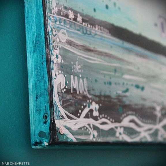Find The Beautiful - a large original mixed media painting on canvas - serene blues, ocean themes, inspiring words