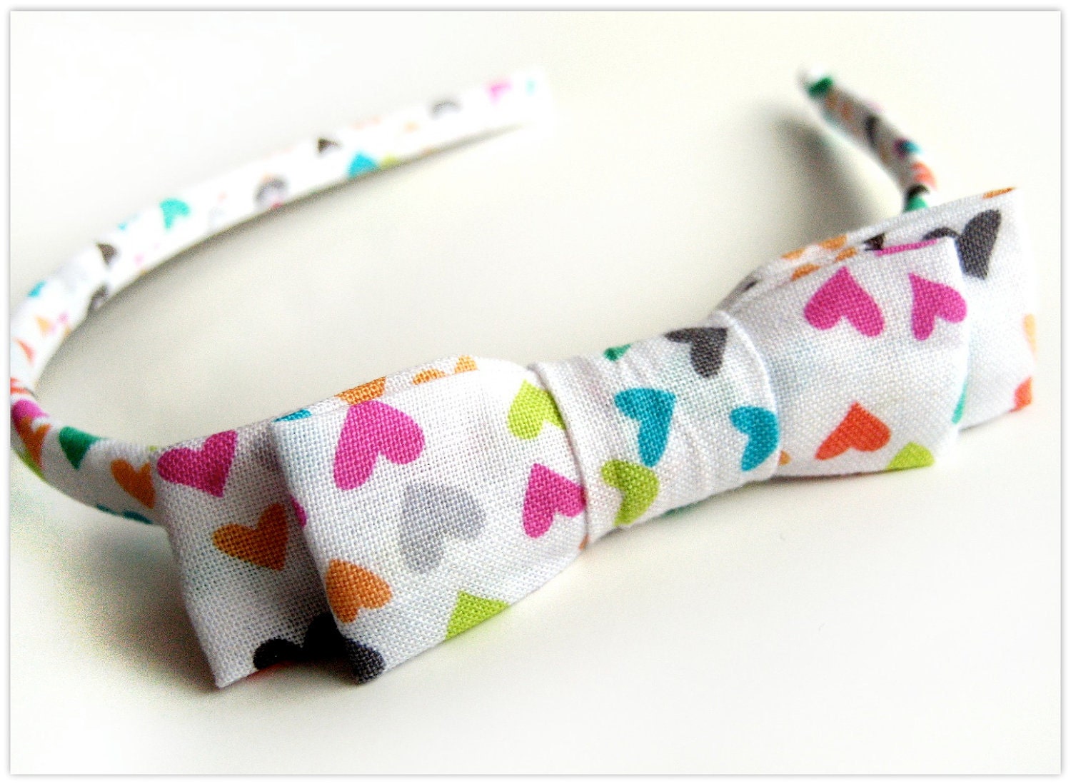 Classic Bow Headband in Sweet Hearts featuring an adjustable bow, Valentine hair bow