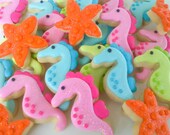 Bright Seahorse and Starfish Mini Sugar Cookies- 3 dozen