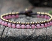Simple Rose Quartz Brass Bracelet