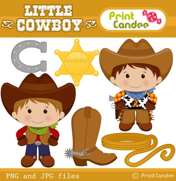 Little Cowboy - BUY 2 GET 1 FREE - Digital Clip Art - Personal and Commercial Use - scrapbooking, horse shoe, boot, sheriff badge, rope