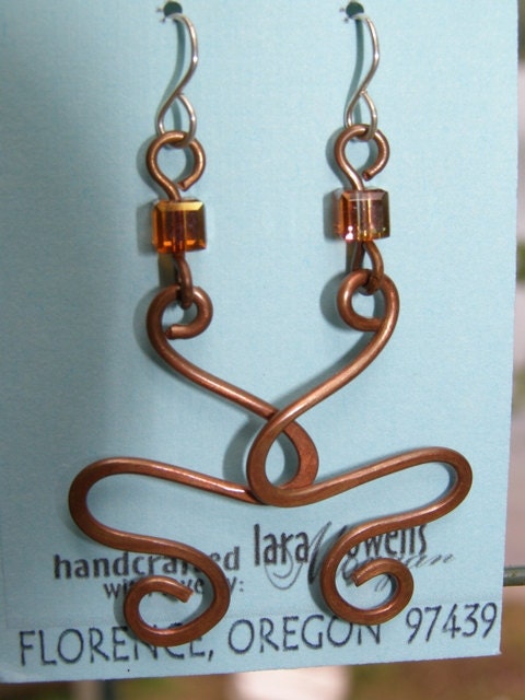 Hammered Copper RECYCLED Wire Spiral Swirl dangle earrings