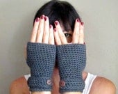 Crochet PATTERN Fingerless Mod Mittens PDF wrist warmers with button strap for her